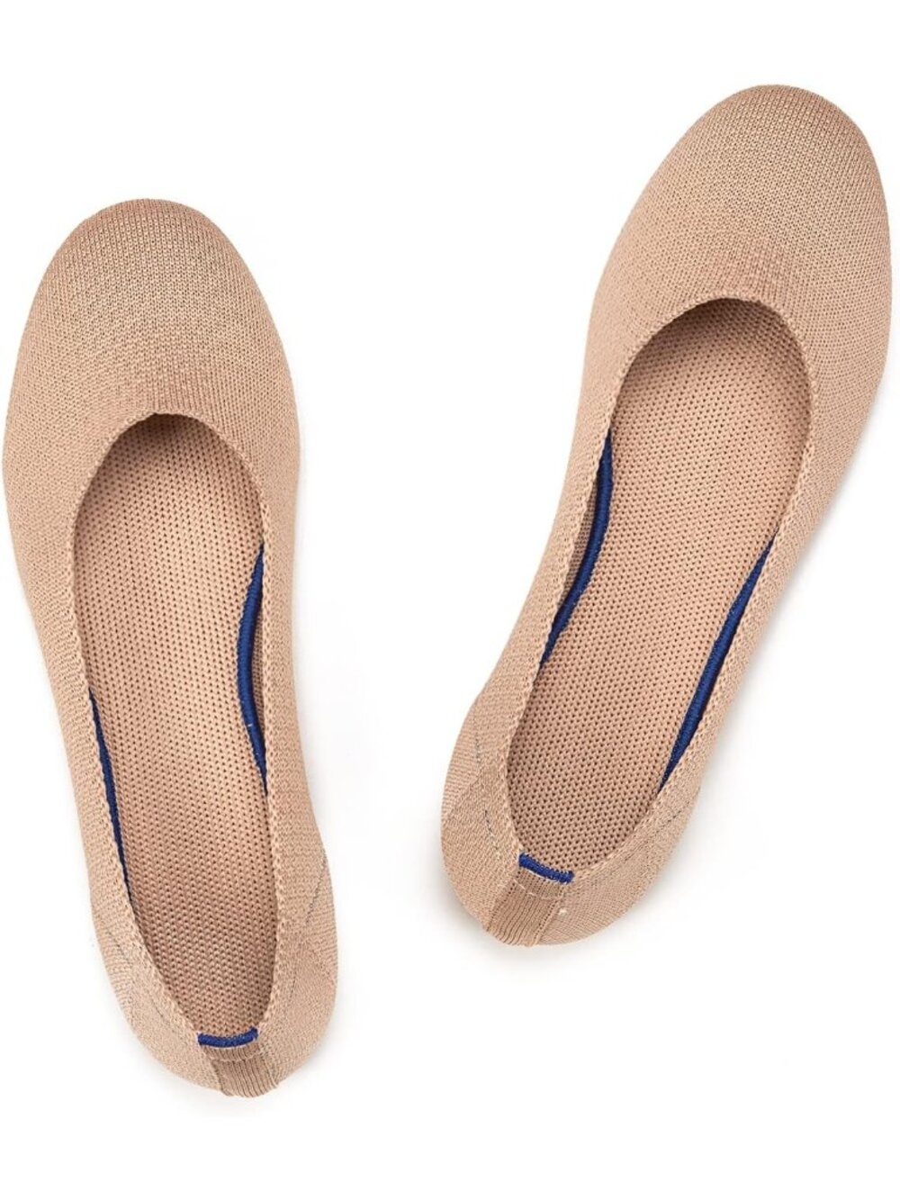 Womens Ecru Knit Ballet Flat Shoes Knit Shoes Round Toe Slip On Ballerina Flats